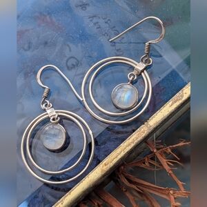 Elegant Silver 925  Hoop Earrings with Moonstone
